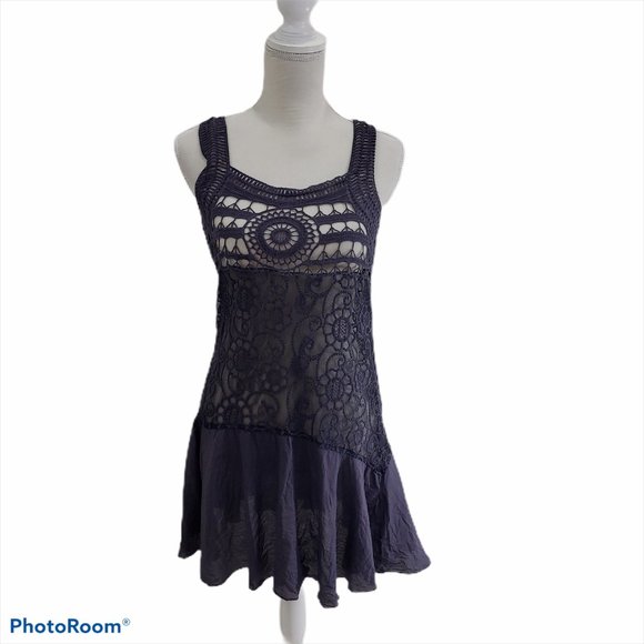 Monoreno Dresses & Skirts - Monoreno Sheer Crocheted Lace Mini Tank Dress Sz M